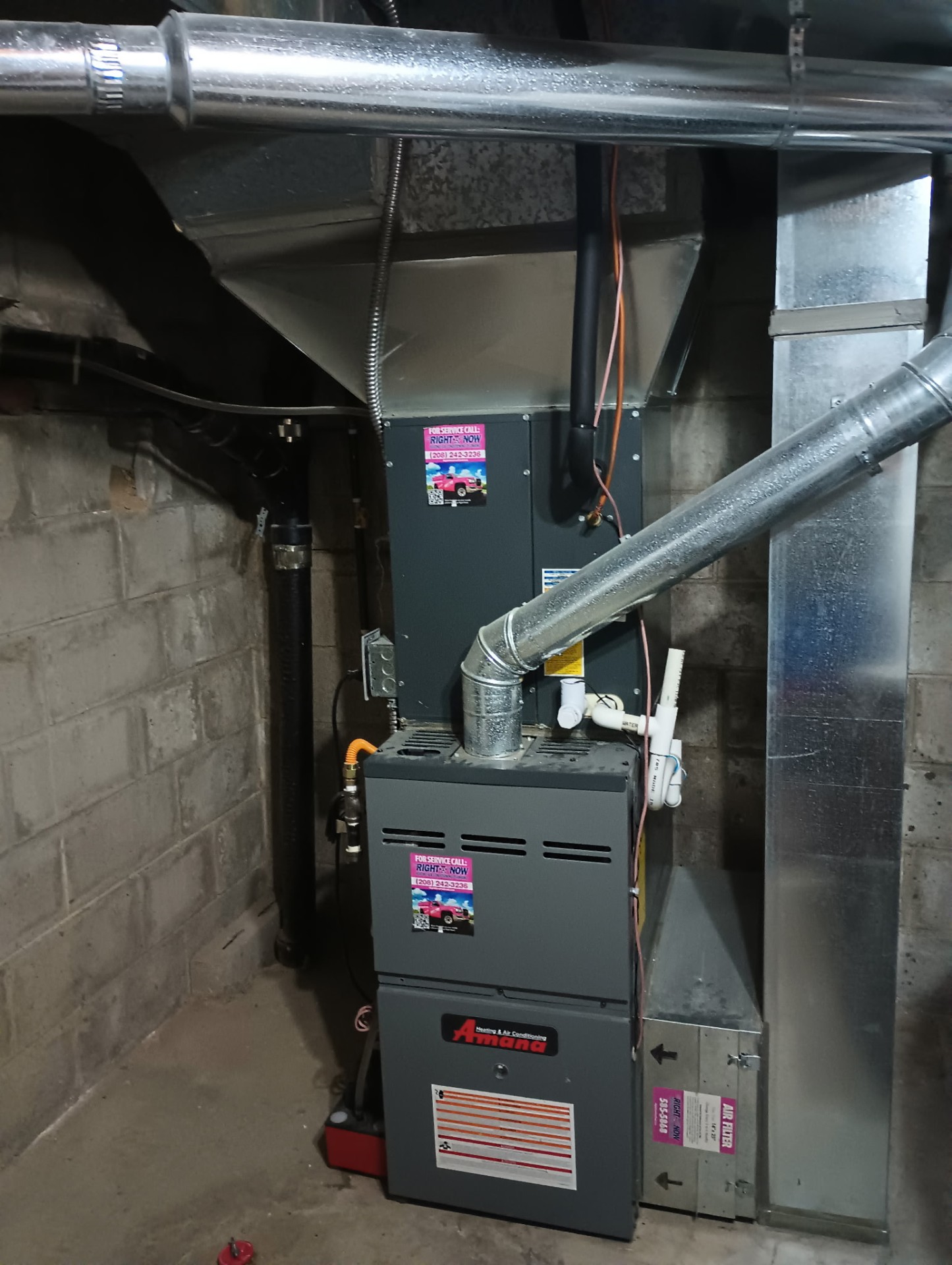 Furnace and ductwork installation in a basement utility room